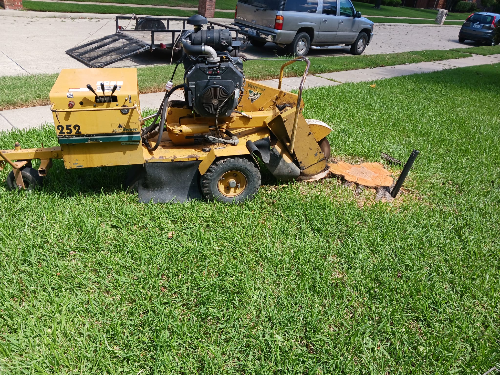 Professional stump grinding equipment in action in Allen, TX